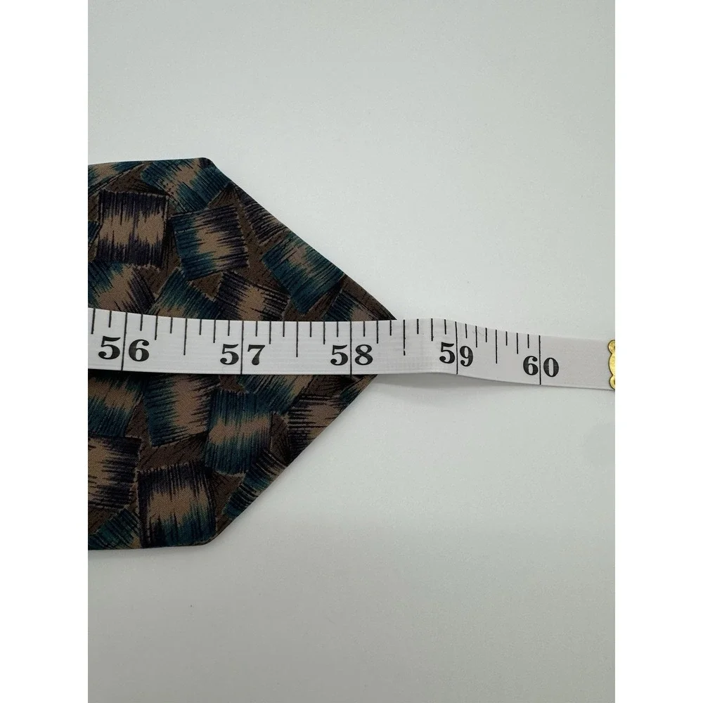 Secours 100% Silk Tie Abstract Geometric Brown Teal Tan Pattern‎ Classic Necktie